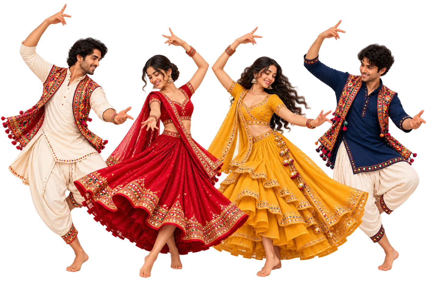 Garba dancers in traditional chaniya choli and kediyu